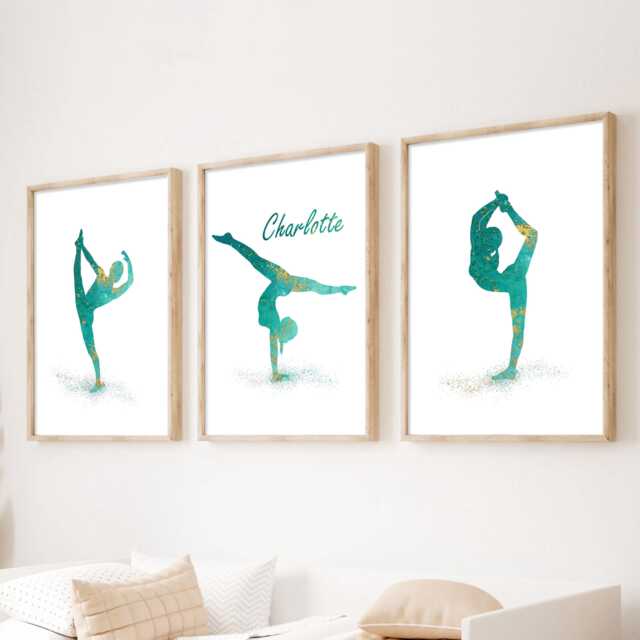 Personalized Gymnastics Wall Art Teal & Gold Prints, Set Of 3 - image 1