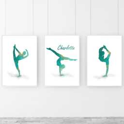 Personalized Gymnastics Wall Art Teal & Gold Prints, Set Of 3 - thumbnail 3