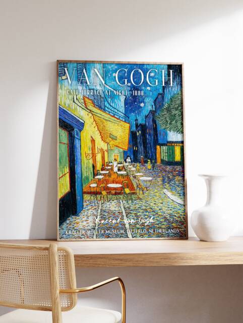 Van Gogh Cafe Terrace Exhibition Poster, At Night, Vincent Art Print, Wall Decor, Gift, A1/A2/A3/A4 - image 1
