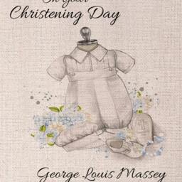 Personalised Christening Day Gift Linen Pennant Flag Wall Hanging Baby Boy Outfit Design - thumbnail 2