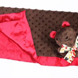 Brown Minky Bear Lovey Satin Baby Security Blanket, Stuffed Animal Toy - thumbnail 2