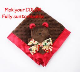 Brown Minky Bear Lovey Satin Baby Security Blanket, Stuffed Animal Toy