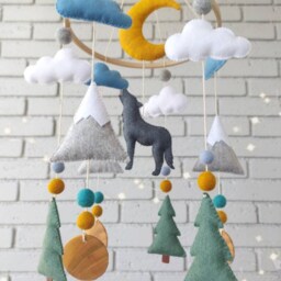 Wolf Mobile, Nursery Decor, Mountain Woodland Baby Rustic Forest Animals Felt Mobile For Crib - thumbnail 3
