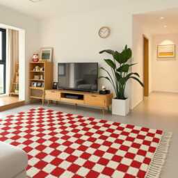 Green Checkered Rug Handmade Moroccan Shag - thumbnail 4