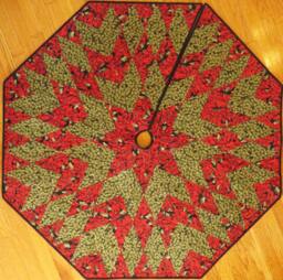 Quilted Christmas Tree Skirt Red Green Star Handcrafted