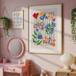 Wild Flower & Butterfly Print, Girls Bedroom Rainbow Wall Art, Colourful, Decor, Nursery Prints, Playroom - thumbnail 3