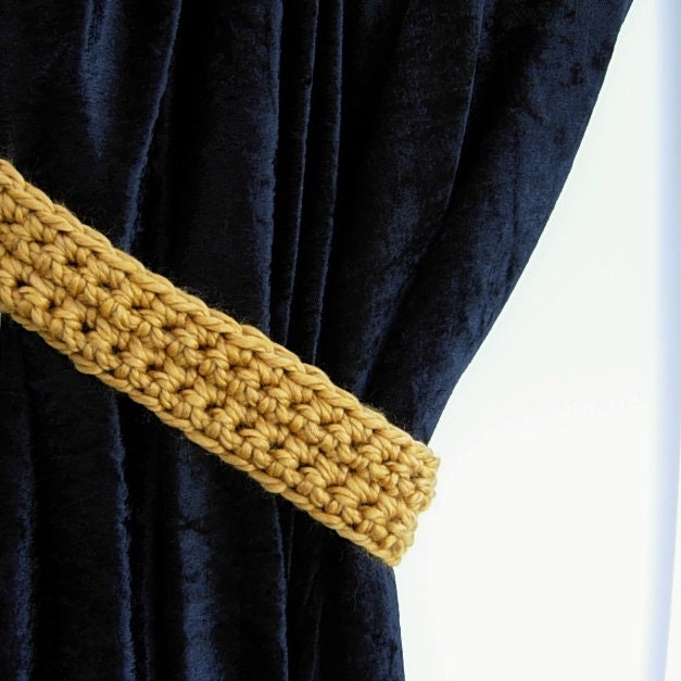 Gold Curtain Tie Backs, Solid Dark Yellow, One Pair Of Tiebacks For Drapes, Handmade Crochet, Simple, Basic, Thick, Ships in 5 Biz Days - image 1