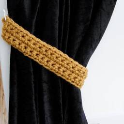 Gold Curtain Tie Backs, Solid Dark Yellow, One Pair Of Tiebacks For Drapes, Handmade Crochet, Simple, Basic, Thick, Ships in 5 Biz Days - thumbnail 2