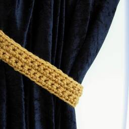 Gold Curtain Tie Backs, Solid Dark Yellow, One Pair Of Tiebacks For Drapes, Handmade Crochet, Simple, Basic, Thick, Ships in 5 Biz Days