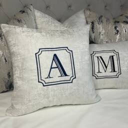 "Luxury Cushion, Personalised Monogram Initials Cushion - Pillow , Embroidered 16""/12""x20" - thumbnail 1