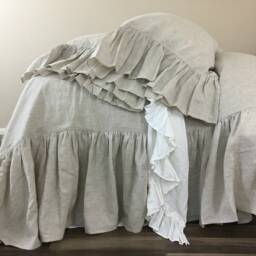 Linen Duvet Cover With Waterfall Ruffles??? Extra Long Ruffles Shabby Chic, All Sizes, in White, Blue, Grey, Striped Linen, 40+ Fabric Choices - thumbnail 3