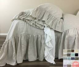 Linen Duvet Cover With Waterfall Ruffles??? Extra Long Ruffles Shabby Chic, All Sizes, in White, Blue, Grey, Striped Linen, 40+ Fabric Choices