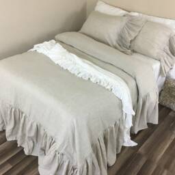 Linen Duvet Cover With Waterfall Ruffles??? Extra Long Ruffles Shabby Chic, All Sizes, in White, Blue, Grey, Striped Linen, 40+ Fabric Choices - thumbnail 2