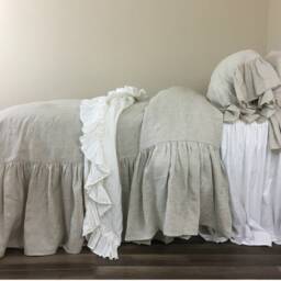 Linen Duvet Cover With Waterfall Ruffles??? Extra Long Ruffles Shabby Chic, All Sizes, in White, Blue, Grey, Striped Linen, 40+ Fabric Choices - thumbnail 4