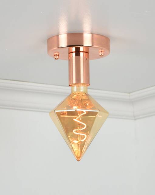 Custom Modern Flush Mount Ceiling Lamp - Diamond Led Polished Copper Fixture Hangout Lighting Design Your Own Unique - image 1
