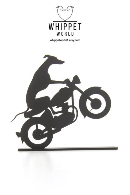 Whippet Motorbike Ornament Greyhound Matte Black Acrylic Tv Topper - image 1