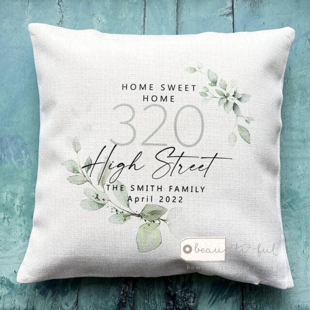 Personalised Home Sweet Botanical Design New Quote Cover Linen Style Cushion Decor