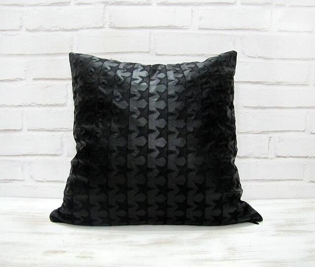 Black Vegan Leather Pillow Cover Embroidered Star Pattern - image 1