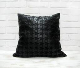Black Vegan Leather Pillow Cover Embroidered Star Pattern - thumbnail 1