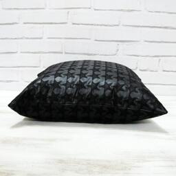 Black Vegan Leather Pillow Cover Embroidered Star Pattern - thumbnail 2
