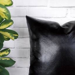 Black Vegan Leather Pillow Cover Embroidered Star Pattern - thumbnail 4