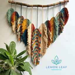 Rustic Handmade Leaves Hanging On The Wall, Macrame Feather Wall Hanging, Gift For Mom, Home Decoration, Nursery - thumbnail 2