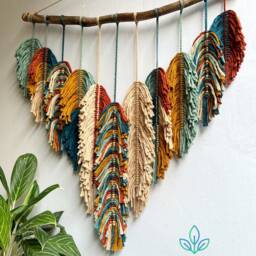 Rustic Handmade Leaves Hanging On The Wall, Macrame Feather Wall Hanging, Gift For Mom, Home Decoration, Nursery - thumbnail 4