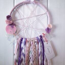 Pink & Purple Dream Catcher. Bow Holder. Hair Bow Hanger, Wall Hanging, Nursery Decor, Girls Decor. Customized Dreamcatcher, Hanger - thumbnail 2