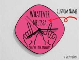 Custom Name Whatever, You're Late Anyway Hand Symbol/Oval Pink - Wall Clock - thumbnail 1