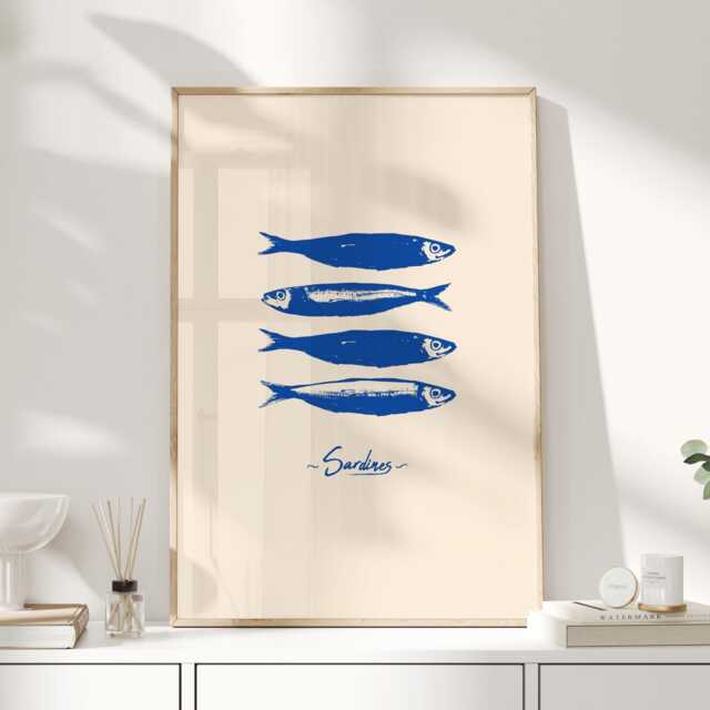 Sardine Print, Poster, Sardines, Kitchen Wall Art, Food Fish Painting, Sardines Tin Print - image 1