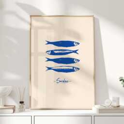 Sardine Print, Poster, Sardines, Kitchen Wall Art, Food Fish Painting, Sardines Tin Print - thumbnail 1