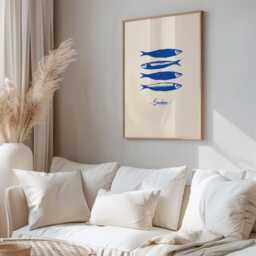 Sardine Print, Poster, Sardines, Kitchen Wall Art, Food Fish Painting, Sardines Tin Print - thumbnail 2