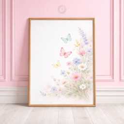 Girls Butterfly Wildflower Nursery Prints - Personalised Botanical Set, Floral Girl Bedroom Wall Art - thumbnail 3