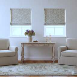 Vintage Damask Grey Linen Custom Flat Roman Shade, Cl1188 - thumbnail 3