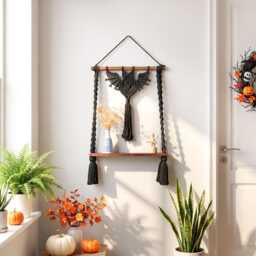 Halloween Decor Bat Gothic Home Witchy Macrame Wall Hanging Goth Decoration Spooky W52 - thumbnail 4