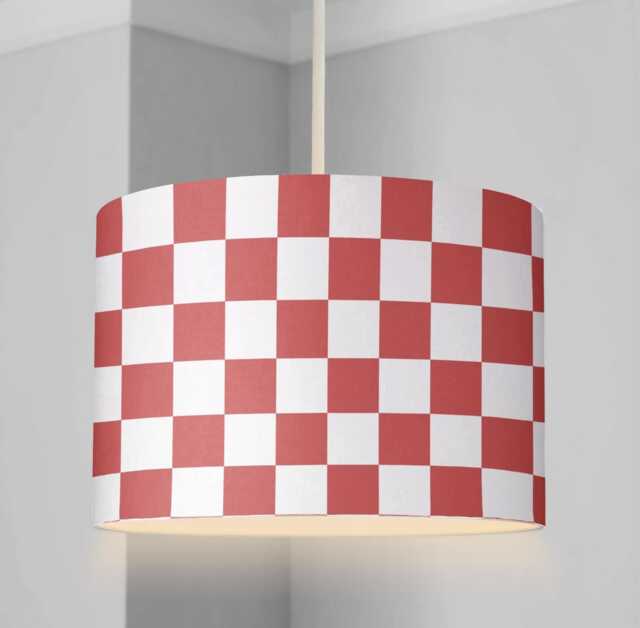 Lampshade - Nursery Ceiling Or Table Lampshade, Red & White Checkered Lampshade, Childrens Round Kids Lampshade - image 1