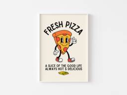 Fresh Pizza Retro Character Print - Fun Kitchen Print, Fast Food, Mascot Cartoon, Funny 60S 70S Art, Slice Humour Art - thumbnail 1