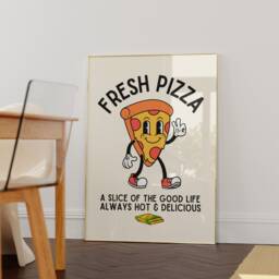 Fresh Pizza Retro Character Print - Fun Kitchen Print, Fast Food, Mascot Cartoon, Funny 60S 70S Art, Slice Humour Art - thumbnail 3