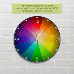 Colorful Wall Clock, Color Wheel Acrylic Unique Gift, Large Clock For Home, Silent Gift Her - thumbnail 2