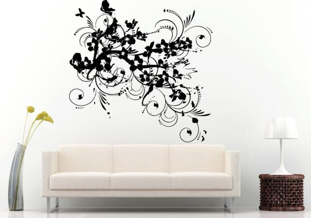 Sakura Japanese Tree Flower Branch Asian Nature Floral Decoration With Butterfly's Wall Decal Vinyl Sticker Mural Room Decor L1130 - image 1