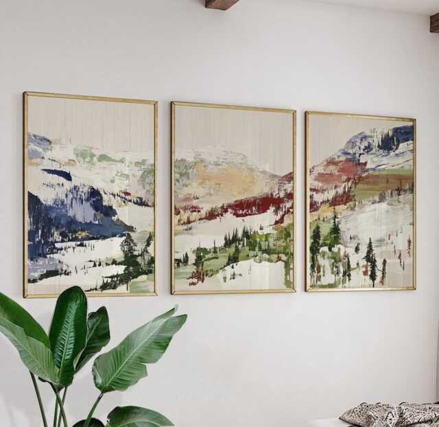 Alpine Valley Poster Set Of 3 Abstract Brushstroke Style Wall Art - image 1