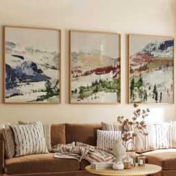 Alpine Valley Poster Set Of 3 Abstract Brushstroke Style Wall Art - thumbnail 3