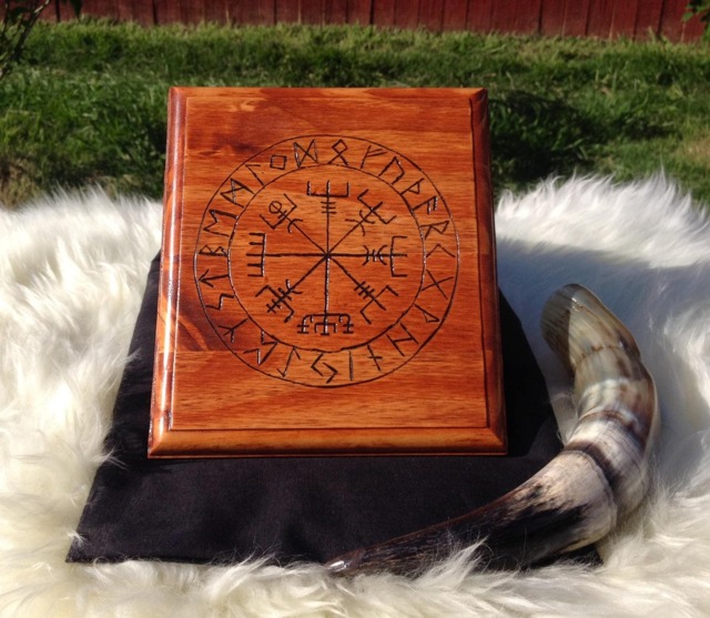 Vegvisir - Wall Mount Norse Compass Wooden Decor Burn Etching Runes Helm Of Awe Scandinavian Icelandic Handmade Item - image 1