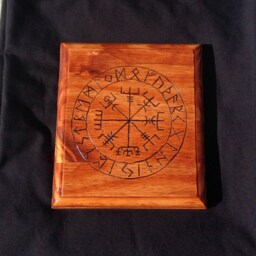 Vegvisir - Wall Mount Norse Compass Wooden Decor Burn Etching Runes Helm Of Awe Scandinavian Icelandic Handmade Item - thumbnail 2