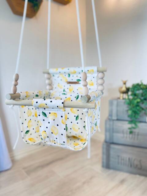 Lemons Baby Swing, Ships 1-3 Business Days, First Birthday Gift, High Back Nursery Toy, Indoor Toddler Cloth - image 1