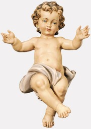 Baby Jesus With Cradle, Polychrome, Small, Large, Rare Statue, Nativity Christmas Krippe Groden, Holz Krippe - thumbnail 2