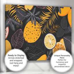 Dark Tropical Citrus Fruit Botanical Leaf Pattern Canvas Wall Art Print Decor Picture Ready To Hang - thumbnail 3