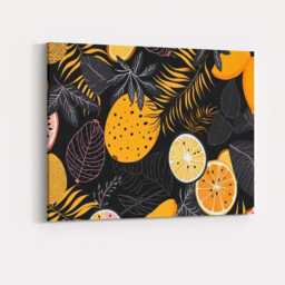 Dark Tropical Citrus Fruit Botanical Leaf Pattern Canvas Wall Art Print Decor Picture Ready To Hang - thumbnail 4