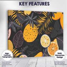 Dark Tropical Citrus Fruit Botanical Leaf Pattern Canvas Wall Art Print Decor Picture Ready To Hang - thumbnail 1