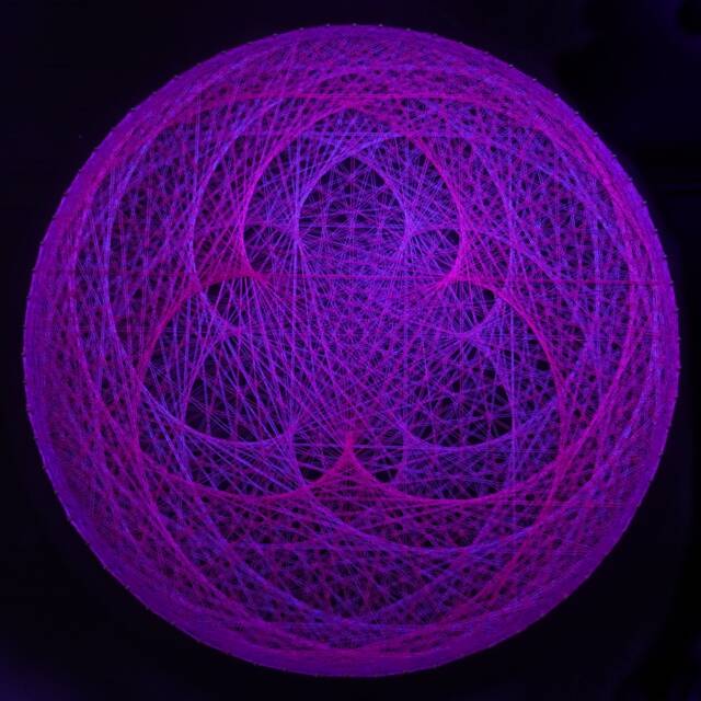 Sacred Purple Lotus Mandala.uv Psychedelic String Art, Handmade Wall Art, 3D, Black Light, Decor, Wall Hanging, Yoga, Thread&nails, Meditation - image 1